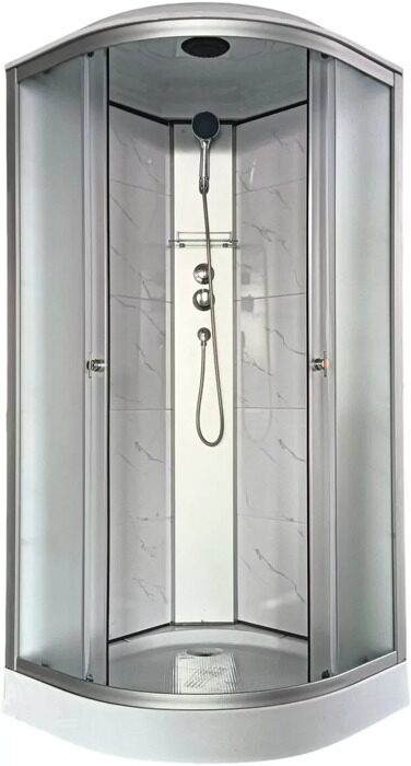 4022E fabric white marble душевая кабина Aquapulse 90х90х220см, матовое стекло, низкий поддон