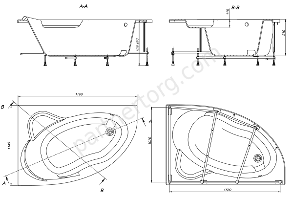 Luna Roca ванна акриловая асимметричная 170х115 см