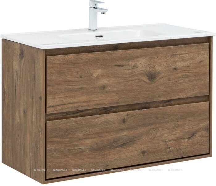 Милан 100 тумба дуб рустикальный для ванной комнаты с накладной керамической раковиной Flash 1015*465*195 Aquanet