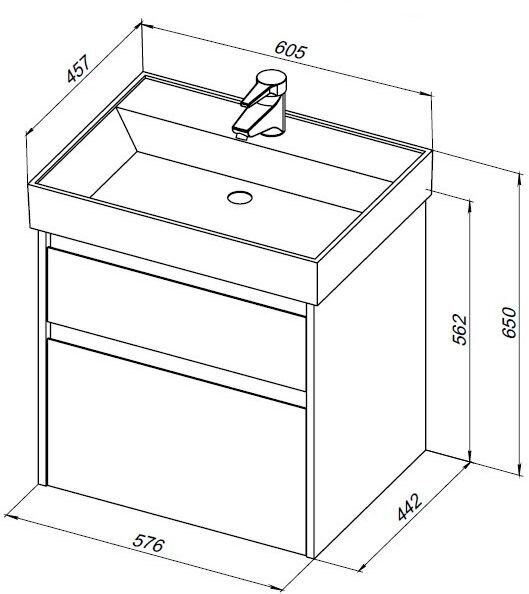 Nova Lite 60 тумба дуб шоколадный для ванной комнаты 2 ящика с раковиной-столешницей Латина 60 Aquanet