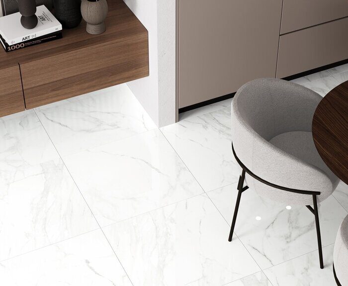 Calacatta Faro Grey белый полированный керамогранит 60х60см Ceradim