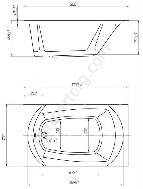 Элеганс ванна акриловая 120х70 см  1 Марка