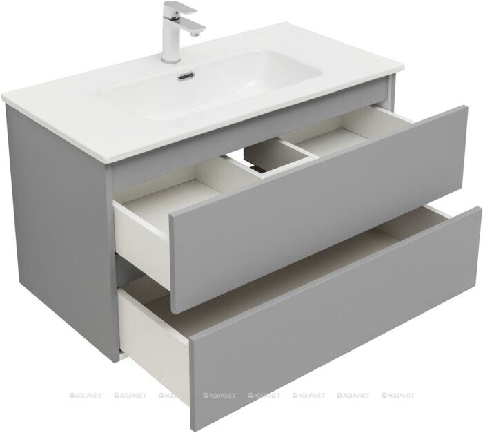 Вега 2.0 90 тумба мисти грин для ванной комнаты 2 ящика Aquanet