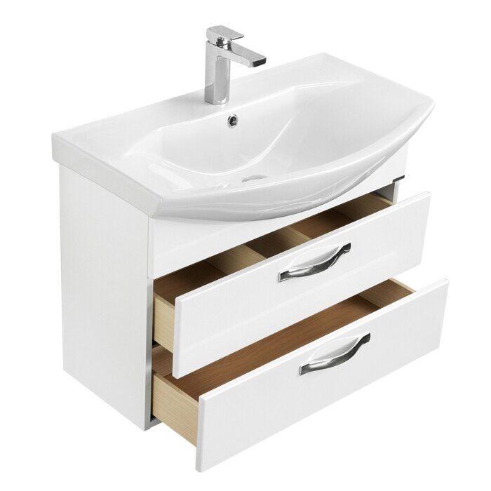 Ария 80 М см тумба подвесная белая для ванной комнаты с раковиной Смайл 80 Aquaton