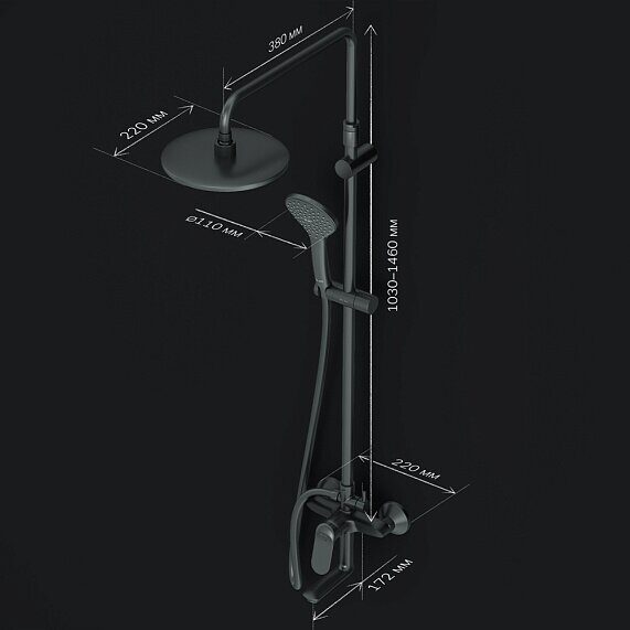Душевая система стойка с тропическим душем, смесителем, изливом чёрный, F0785C922 Sunny AM.PM