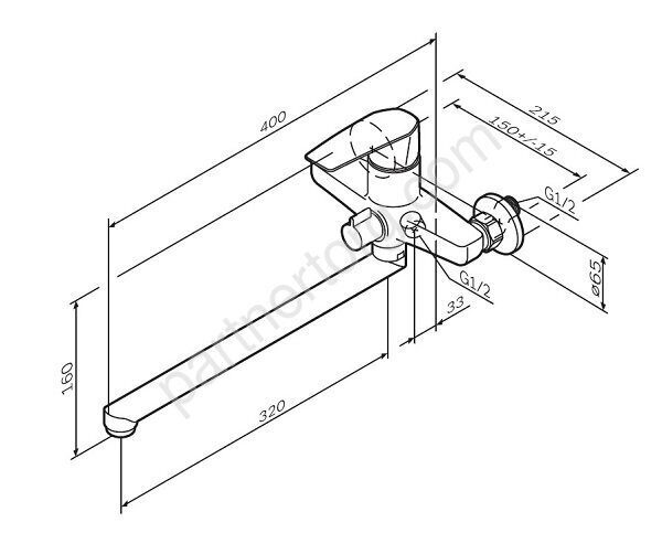 Gem Am.Pm смеситель для ванны/душа, излив 320 мм, хром, F90A90000