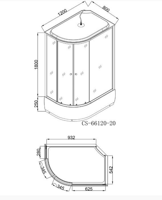 Loranto CS-66120-20R GB 120 душевая кабина 120х80, поддон 20см, тонированное стекло, стенки черные Кирпич