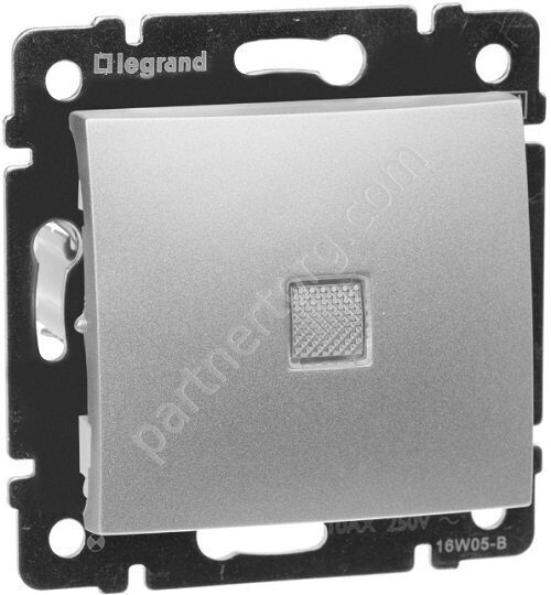 Legrand Valena Classic выключатель 1-клавишный 10АX 250В, безвинтовые зажимы, с подсветкой, цвет алюминий