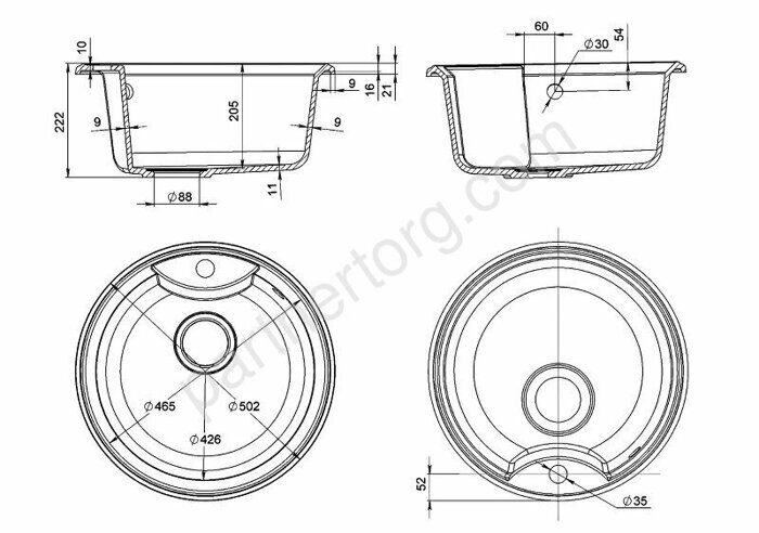 Fostogran Флора, 500х500 кварцевая кухонная мойка в ассортименте