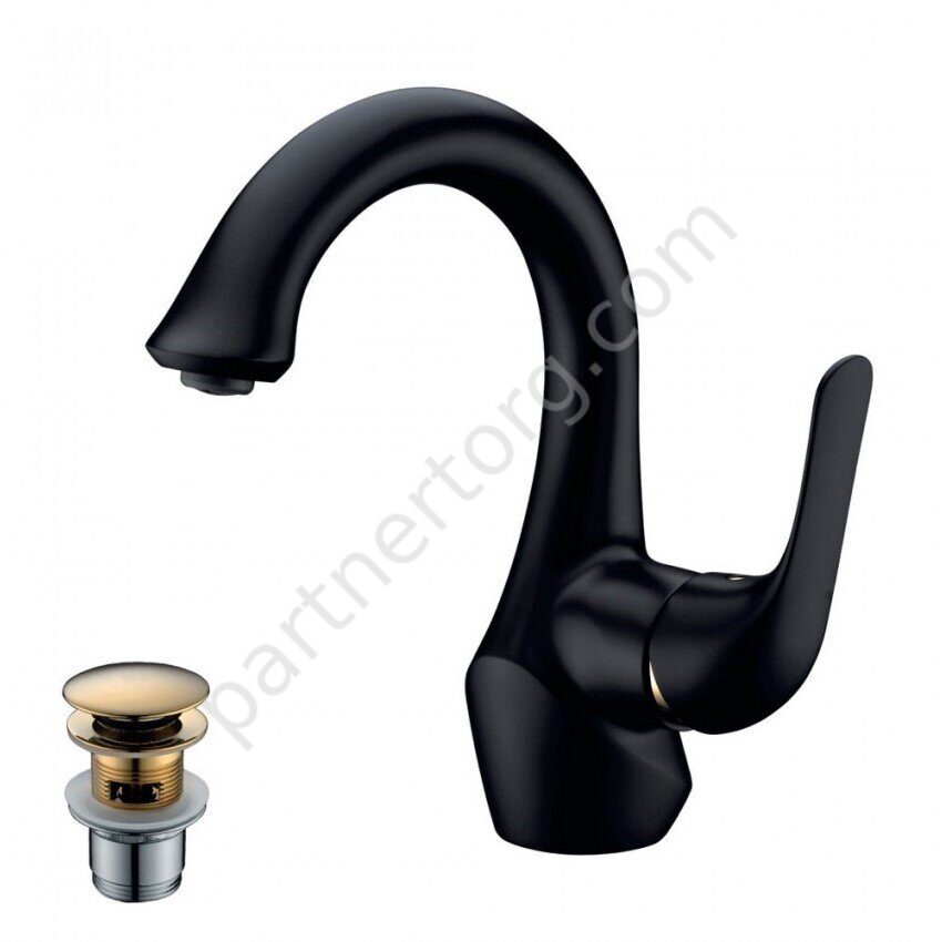 Swan LM5406BG смеситель для раковины монолитный, с донным клапаном, черный Lemark