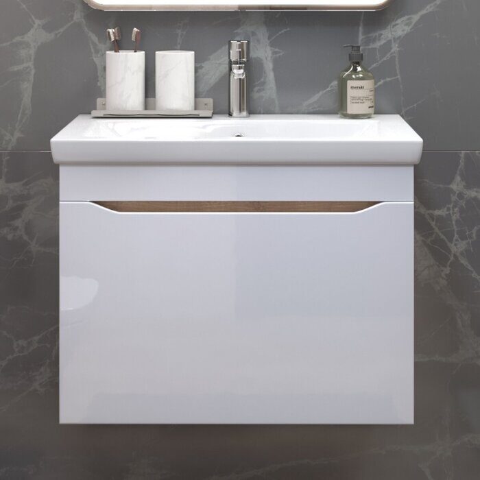 Grani 700-0-1 тумба навесная дуб золотой для ванной комнаты с умывальником Como 70