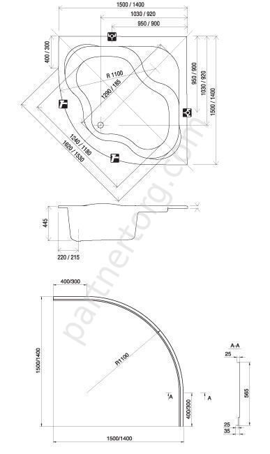 Gentiana Ravak ванна акриловая угловая 140х140 см