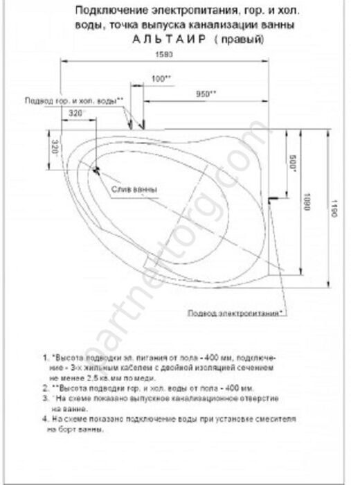 Альтаир ванна акриловая асимметричная Aquatek 160х120см с каркасом