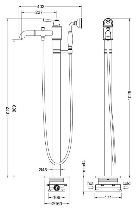 Arisa Timo 5300/03Y-CR чёрный смеситель напольный для ванны