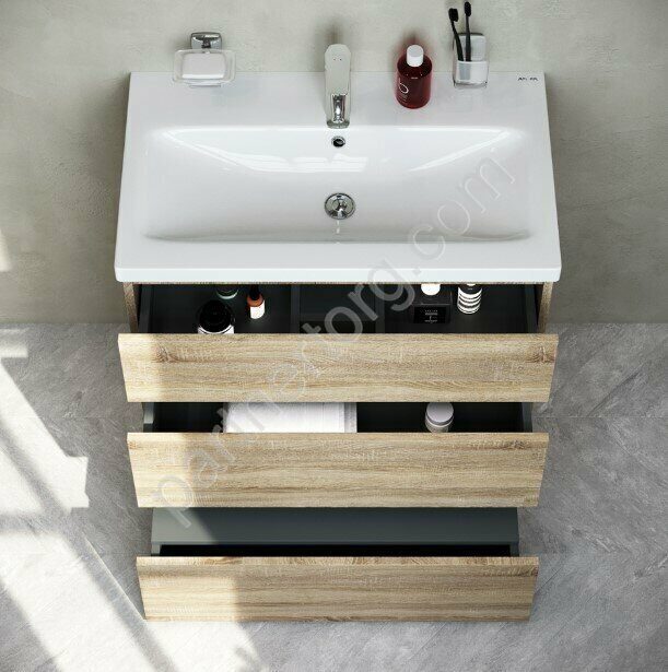 Gem M91FSX0602OF Am.Pm, тумба под раковину 75 см светлый дуб с выдвижной подставкой