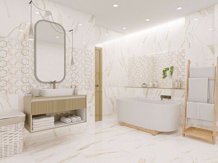 Apulia Oro Hexagone декор бежевый полуматовый соты 31х63см Azori