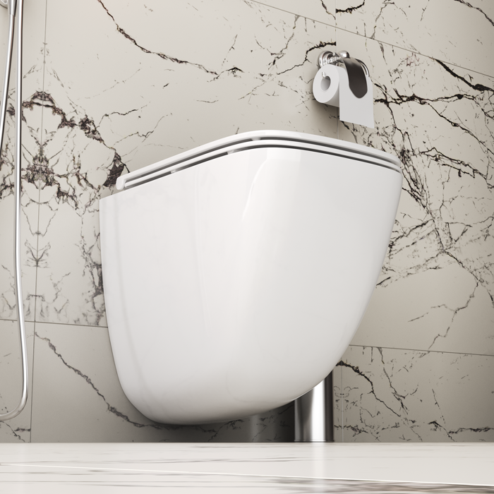 Унитаз подвесной закрытое дно безободковый со смывом Торнадо с сидением микролифт GR-4497SQC