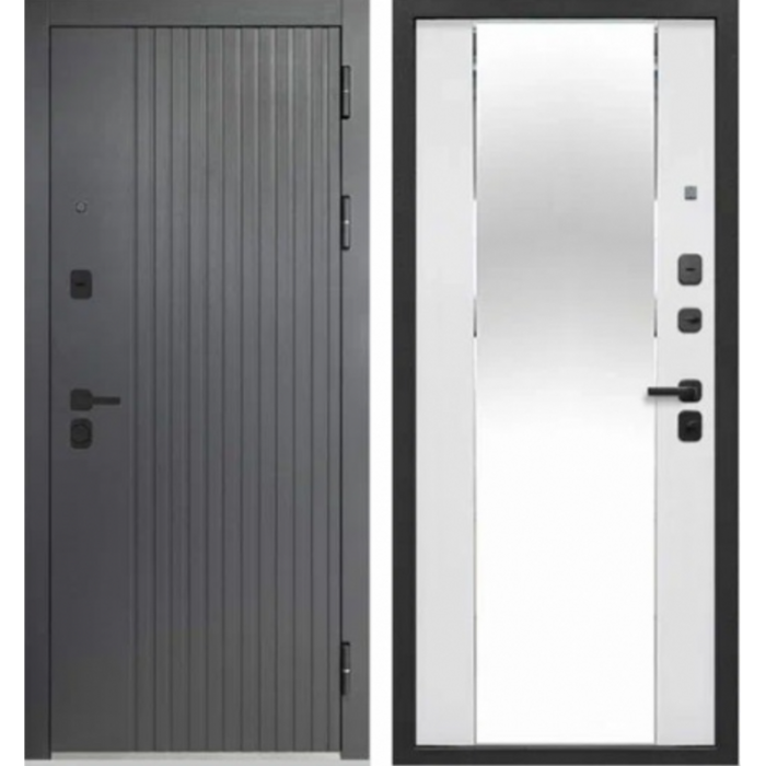 Зеркало Эмалит белый 9см дверь входная МДФ Сатин графит, МДФ Эмалит белый с зеркалом