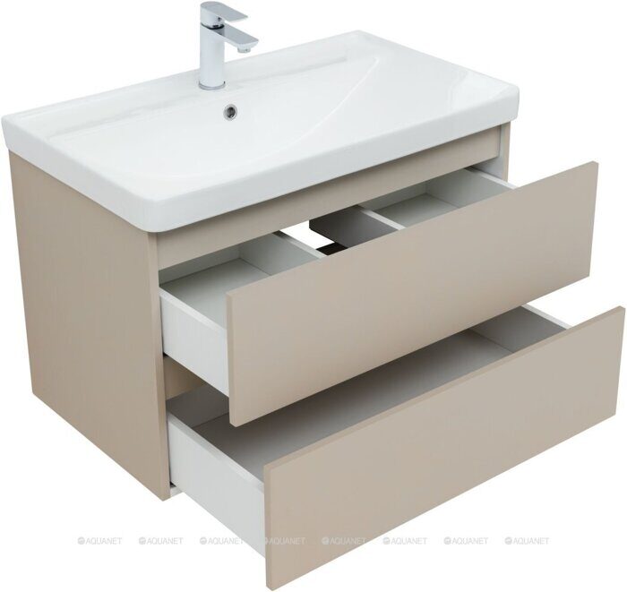 Вега 2.0 80 тумба бежевая для ванной комнаты 2 ящика Aquanet