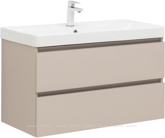 Вега 2.0 90 тумба бежевая для ванной комнаты 2 ящика Aquanet