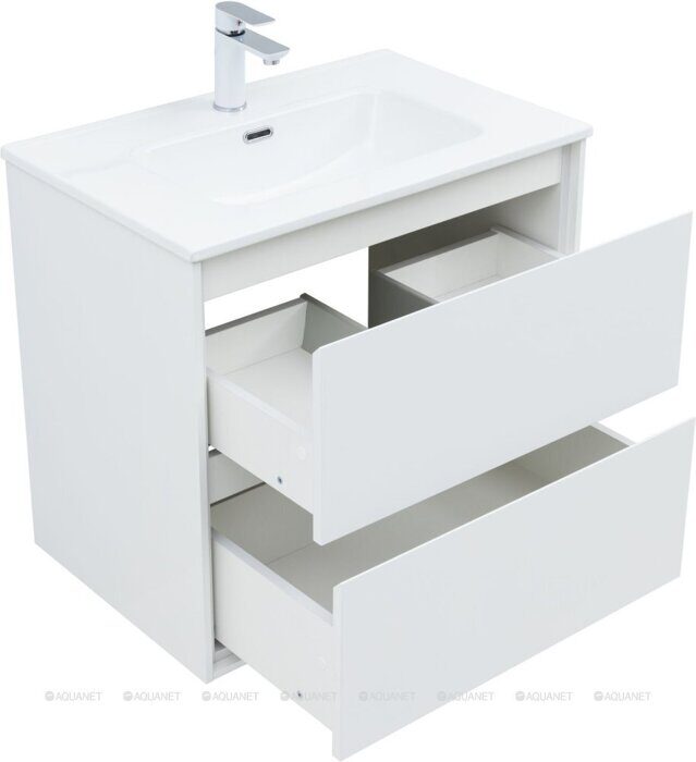 Милан 70 тумба белый глянец для ванной комнаты с накладной керамической раковиной Flash 710*465*195 Aquanet