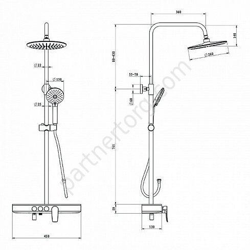 Shelfy Iddis cмеситель для ванны с верхним душем и полкой SHESB3Fi06