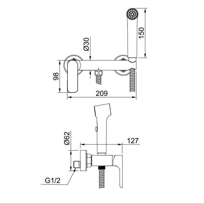 Raglo R03.51.06 смеситель с гигиеническим душем, черный