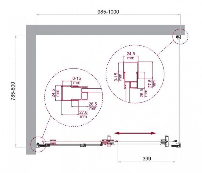 BelBagno LUCE-AH-1-100/80-C-Cr душевой уголок 100х80х195 см, дверь раздвижная, стекло прозрачное, профиль хром