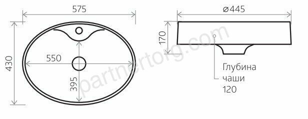 Лотос 110, 575х430 кварцевый умывальник, цвет искристый черный