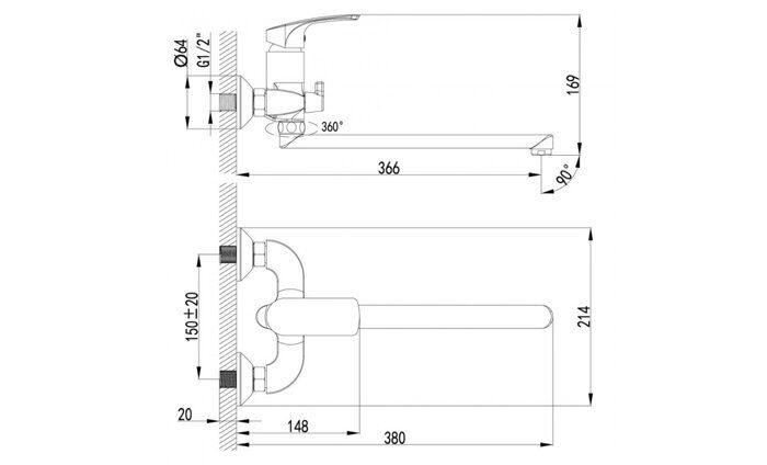 Plus Shape LM1751C смеситель для ванны и душа с плоским изливом, хром Lemark