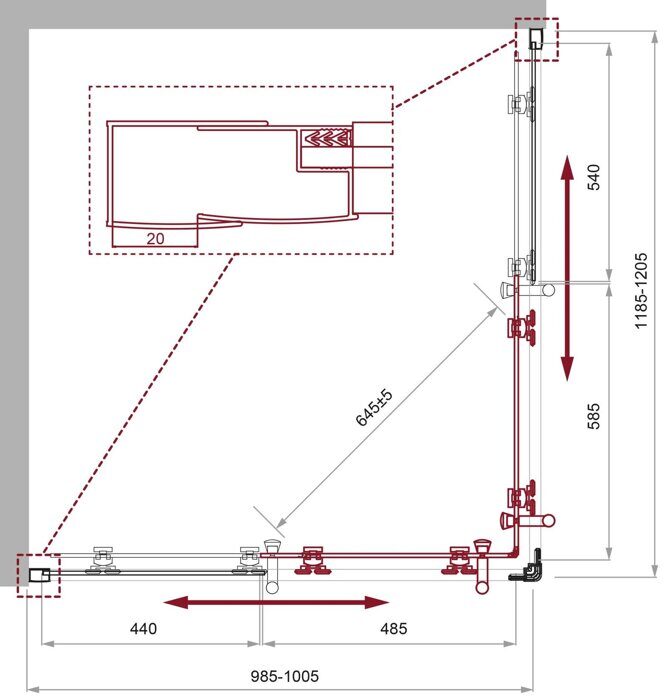 BelBagno UNO-195-AH-2-120/100-C-Cr душевой уголок 120х100х195 см, дверь раздвижная, стекло прозрачное, профиль хром