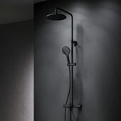 Душевая система стойка с тропическим душем термостатом, смесителем, изливом чёрный, F0780522 Like AM.PM