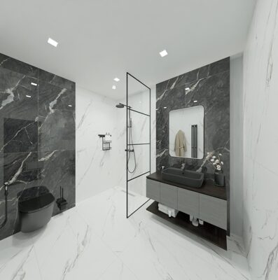 Совмещенный санузел с душевой  Мрамор 2,5х2,4х2,6м