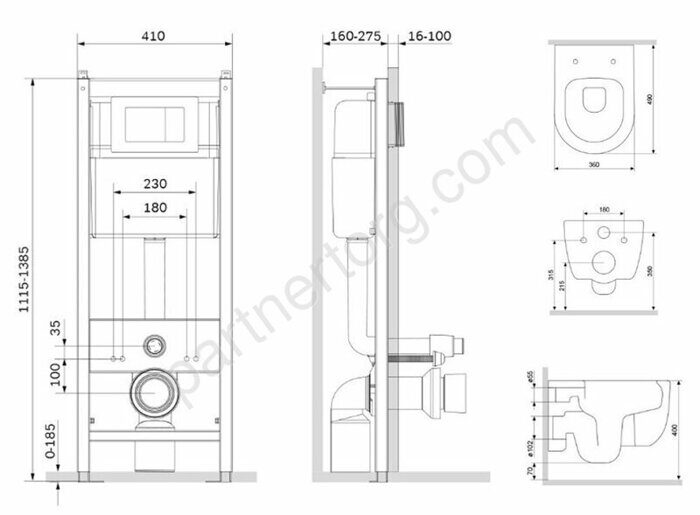 DX86.IS10151.1700 Sirius инсталляция с подвесным унитазом безободковым с сиденьем микролифт и клавишей хром