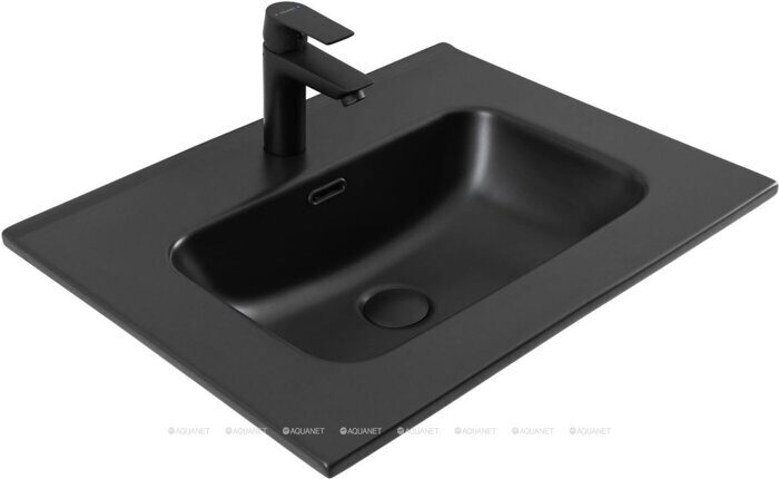 Flat 60 раковина-столешница черная матовая с отверстием под смеситель Aquanet