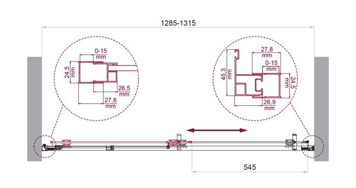 BelBagno LUCE-BF-1-130-C-Cr душевая дверь 130х195см раздвижная, стекло прозрачное, профиль хром
