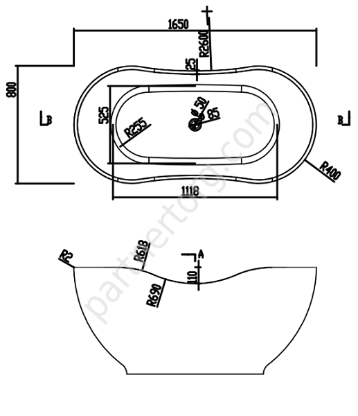 NSB-16679M ванна искусственный камень, размер 166x79 см
