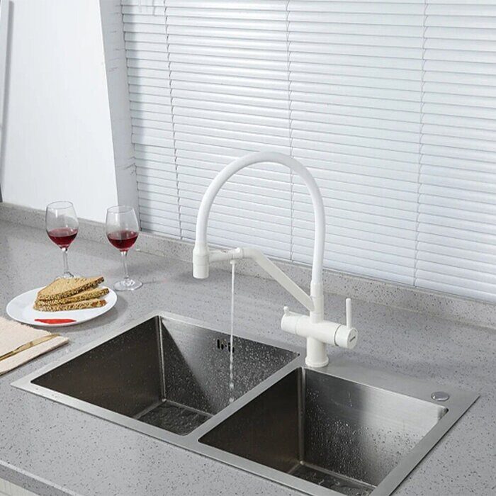 Gappo G4398-88 смеситель для кухни с гибким изливом и каналом для фильтрованной воды белый