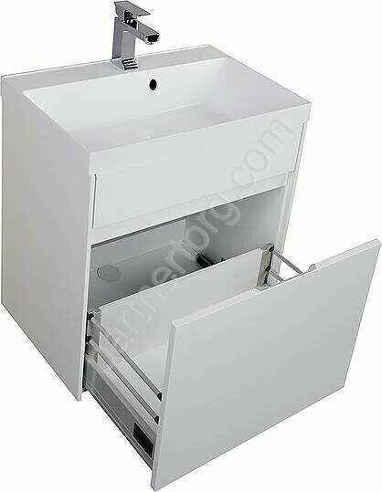 Латина 60 белая тумба для ванной комнаты 1 ящик с раковиной-столешницей Орлеан 60 QUICK CLAC Aquanet