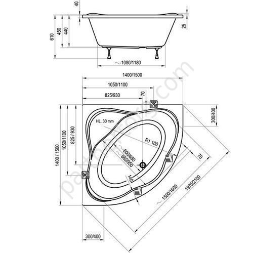 New Day Ravak ванна акриловая угловая 150х150 см