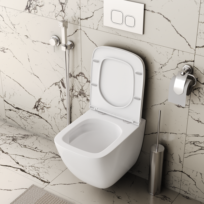 Унитаз подвесной закрытое дно безободковый со смывом Торнадо с сидением микролифт GR-4497SQC