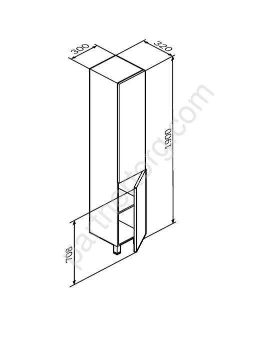 M90CSR0306GM GEM, шкаф-колонна, напольный, правый, 30 см, двери, push-to-open, графит матовый