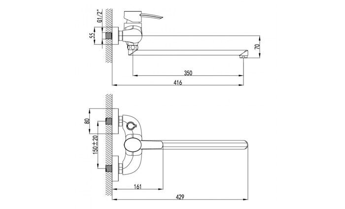 Atlantiss LM3217C, смеситель для ванны и душа, с плоским поворотным изливом, хром Lemark