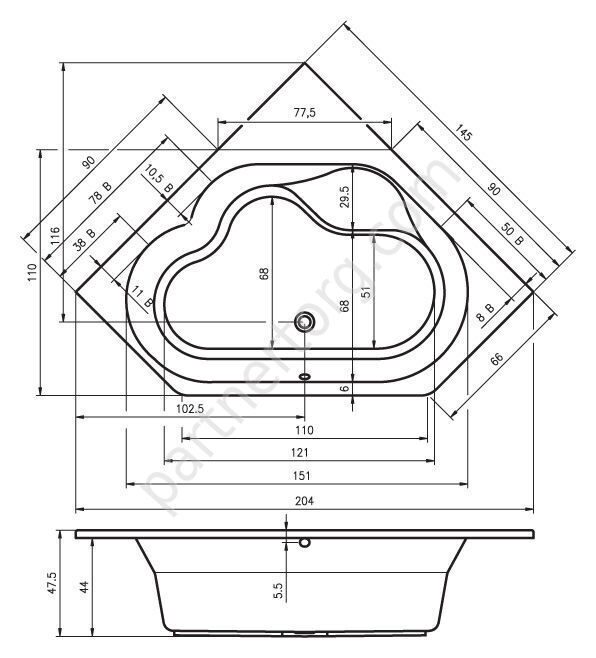 Винипег  угловая акриловая ванна 145х145см  Riho