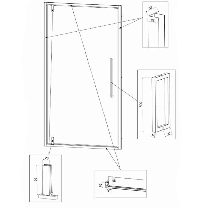 Veconi VN33B-90-01-C7 душевая дверь распашная 90х195 см, профиль черный