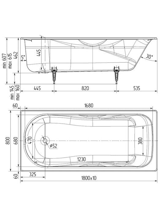 Wotte Comfort ванна чугунная 180x80см с отверстиями для ручек