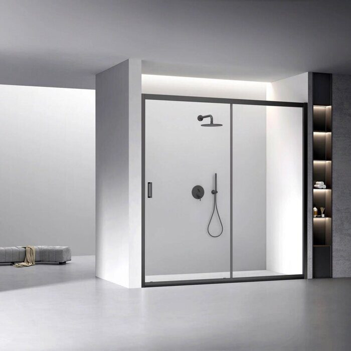 Veconi VN60B душевая дверь раздвижная 160х195 см, профиль черный