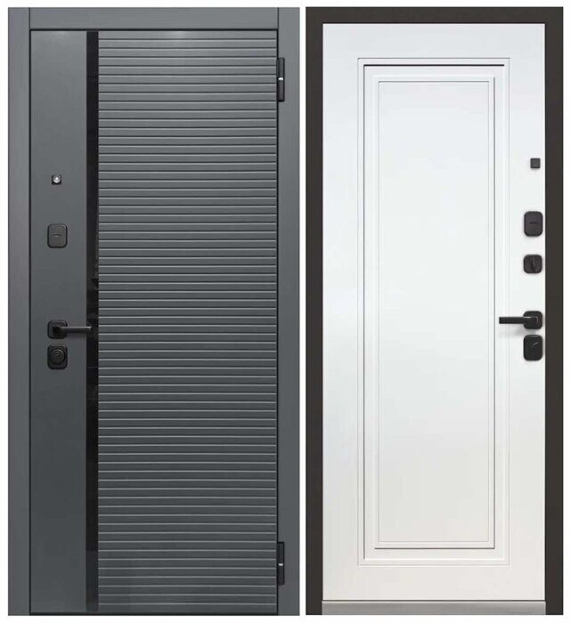 Luxor 2МДФ Горизонталь Нео дверь входная Сатин графит,  Эмалит белый