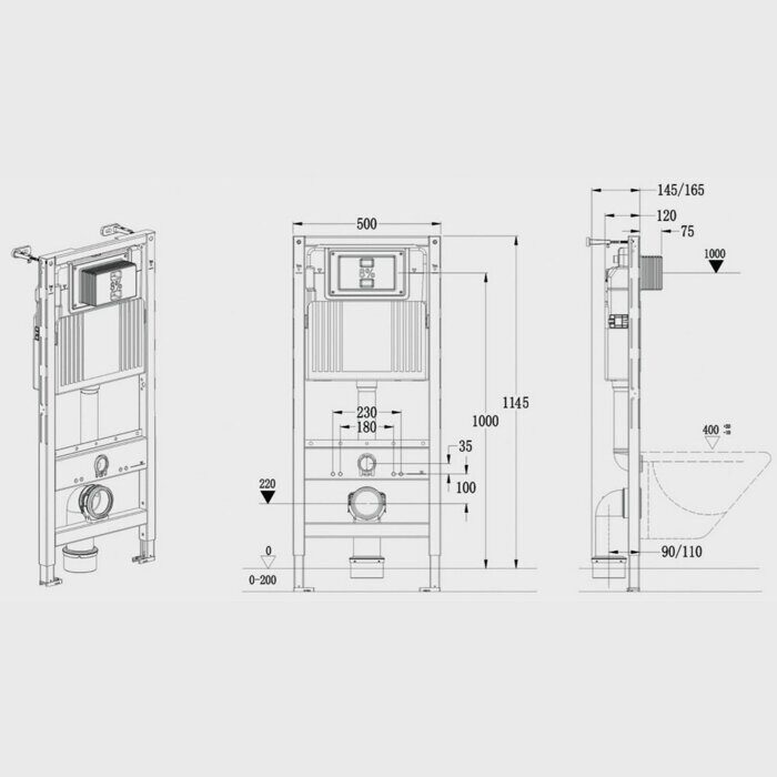 Комплект подвесной унитаза CS74UQ-OK, инсталляция Omega CS516A с клавишей смыва черный/хром CSO38BLPC+C