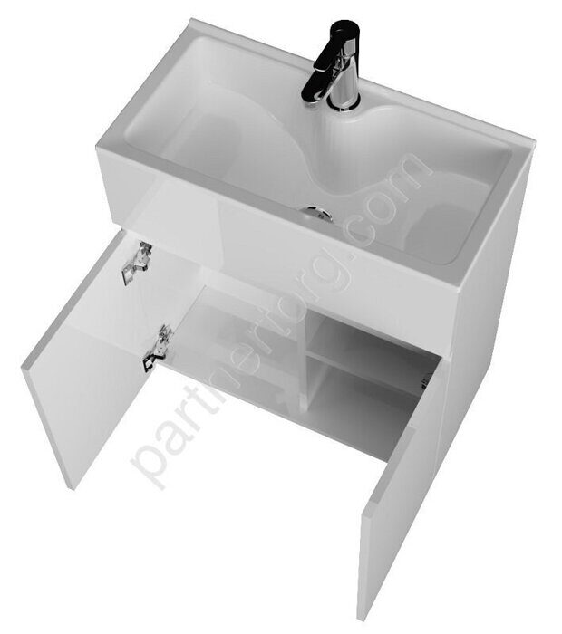 Mira 60П 2д. белый глянец тумба в ванную комнату навесная с раковиной